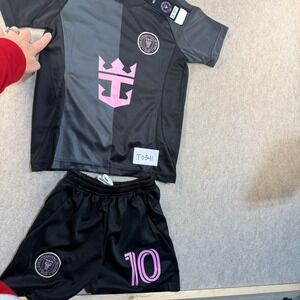 Inter Miami CF Messi 10 Youth Soccer Jersey and Shorts Kit Black Pink Size 20